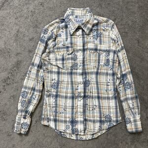 Tru West Rockmount Ranch Wear Pearl Snap Button Shirt Womens M Floral Blue USA